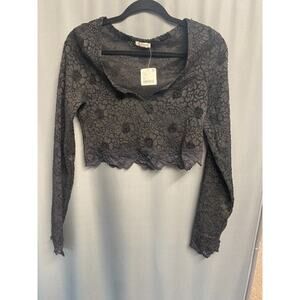 Free People Intimately Cloud Ride Crop Top Women's M Black Lace Scallop Hem B61
